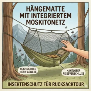 Insektenschutz bei einer hängematte ideal für rucksacktour mit Netz.