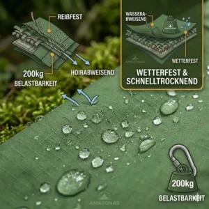 Nahaufnahme der verstärkten Dreifach-Nähte für maximale camping hängematte belastbarkeit 200kg Sicherheit.