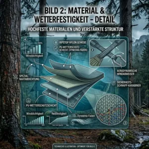 Detailansicht der reißfesten Materialien und der Struktur einer sturmfeste camping hängematte.