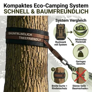 Infografik zum geringen Gewicht und Packmaß einer camping hängematte baumfreundlich für Backpacker.