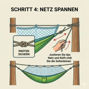5: Illustration des praktischen Reißverschlusses am moskitonetz für hängematte für bequemen Zugang.