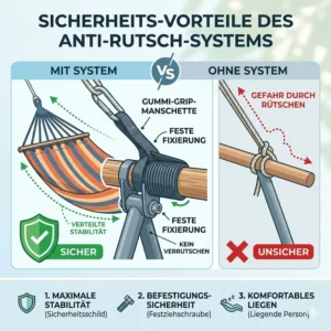 Grafik zeigt Stabilität durch das Hängematte Anti-Rutsch-System