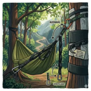 Flexibles Multi-Loop-System moderner Hängematten-Gurte für eine einfache Höhenverstellung.