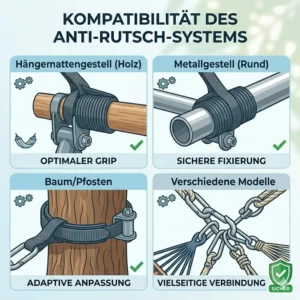 Das Anti-Rutsch-System ist kompatibel mit gängigen Hängematten