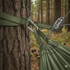 Infografik mit Schritt-für-Schritt-Anleitung für das camping hängematte zubehör set