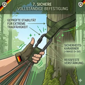Entspannung im Freien mit einer gemütlichen hängematte mit starken karabinern im Garten.