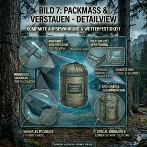 Kompaktes Packmaß und einfaches Verstauen der sturmfeste camping hängematte im Transportbeutel.