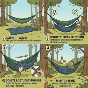 Eine detaillierte Grafik zur korrekten Aufhängung von einem underquilt für camping hängematte