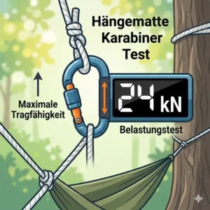 Grafik zum Belastungstest im Hängematte Karabiner Test zeigt die maximale Tragfähigkeit in Kilonewton (kN).