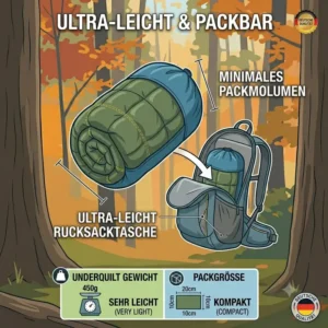 Darstellung einer ultraleichten und kompakt verpackten camping hängematte unterlage für das nächste Backpacking-Abenteuer.