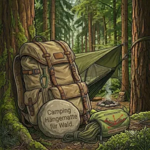 Eine Person liegt diagonal in einer Camping Hängematte für Wald, um eine ergonomische und rückenschonende Liegeposition zu demonstrieren.