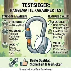 Der Testsieger im Hängematte Karabiner Test präsentiert beste Qualität, Sicherheit und Preis-Leistungs-Verhältnis.