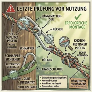 Ein abschließender Sicherheits-Check für Karabiner und Belastbarkeit aus dem Hängematte aufhängung ratgeber.