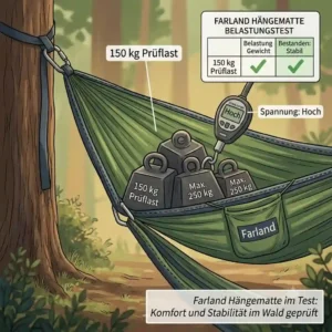 Farland hammock test evaluating maximum weight capacity with two adults sitting inside.