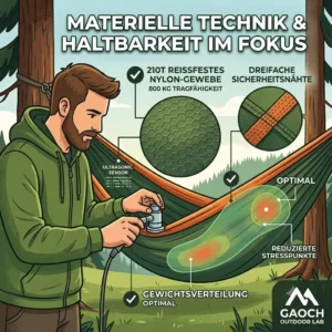Gaoch Camping Hängematte Test - Analyse der Materialstärke, 210T Ripstop-Nylon und dreifache Sicherheitsnähte