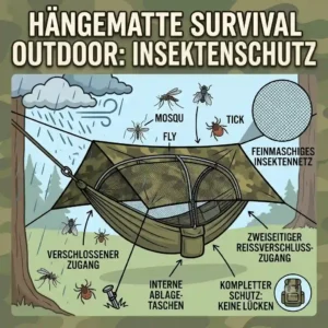 A hängematte für survival outdoor featuring an integrated mosquito net for insect protection.