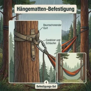 Close-up illustration of wide, tree-friendly suspension straps, a critical accessory to consider during welche camping hängematte kaufen analysis.