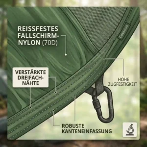 Inspection of the durable material and stitching quality during the covacure camping hängematte test.