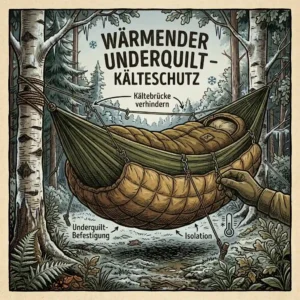 A detailed view of a haengematte fuer bushcraft featuring a protective insulating underquilt.