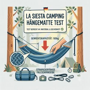 La Siesta camping hängematte test illustration highlighting material durability and safety features.