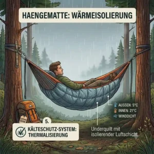 Demonstrating an insulated underquilt for cold weather insulation when reviewing options for welche camping hängematte kaufen.