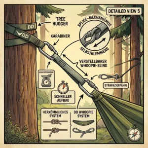 An olive green DD Tarp 3x3 pitched in an A-frame configuration over a DD hammock to protect against rain.