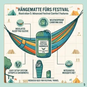 Infografik Festival-Packliste mit Fokus auf die Hängematte fürs Festival