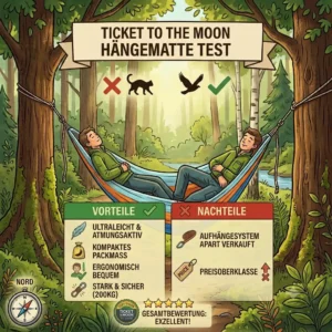 A model comparison illustration for the Ticket to the Moon Hängematte Test, displaying the Single, Double, and King Size models side-by-side with dimensions.
