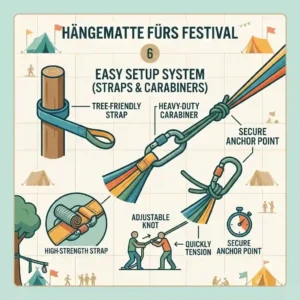Illustration einer gemütlichen Chill-Out-Zone mit mehreren Hängematten fürs Festival