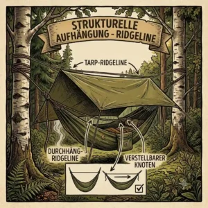 A diagram showing the tension on a haengematte fuer bushcraft with a ridgeline suspension.