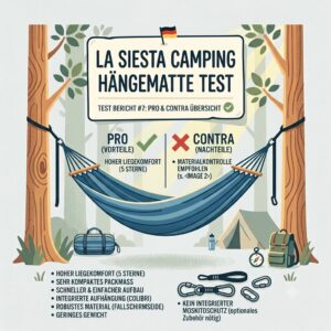 La Siesta camping hängematte test illustration showing a pros and cons overview.