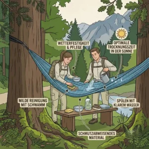 Demonstration of water resistance and quick drying performance in a naturefun hängematte test.